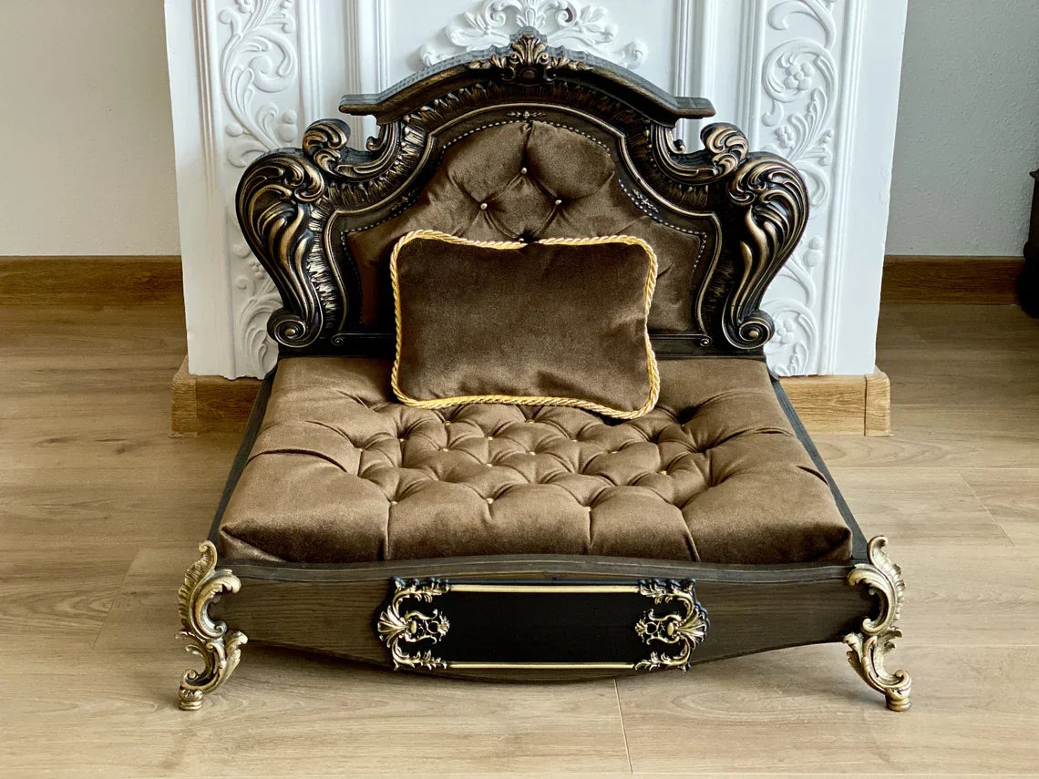 Luxury Baroque Pet Bed in Dark Walnut & Chocolate HT Animal Supply