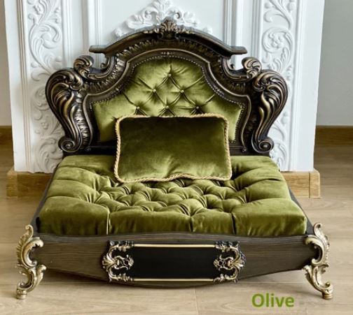 Luxury Baroque Pet Bed in Dark Walnut & Olive HT Animal Supply