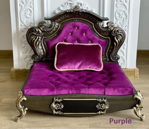 Luxury Baroque Pet Bed in Dark Walnut & Purple HT Animal Supply