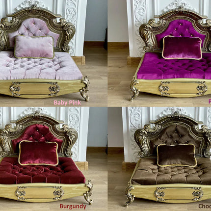 Luxury Baroque Pet Bed in Gold & Baby Pink