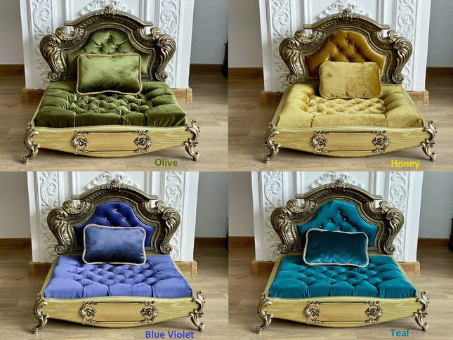 Luxury Baroque Pet Bed in Gold & Olive