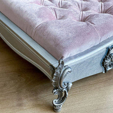 Luxury Baroque Pet Bed in Silver & Baby Pink