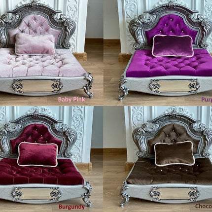 Luxury Baroque Pet Bed in Silver & Baby Pink