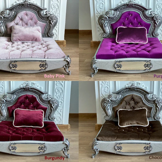 Luxury Baroque Pet Bed in Silver & Baby Pink