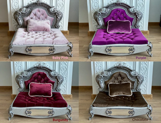 Luxury Baroque Pet Bed in Silver & Baby Pink