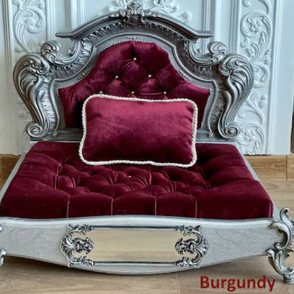 Luxury Baroque Pet Bed in Silver & Baby Pink