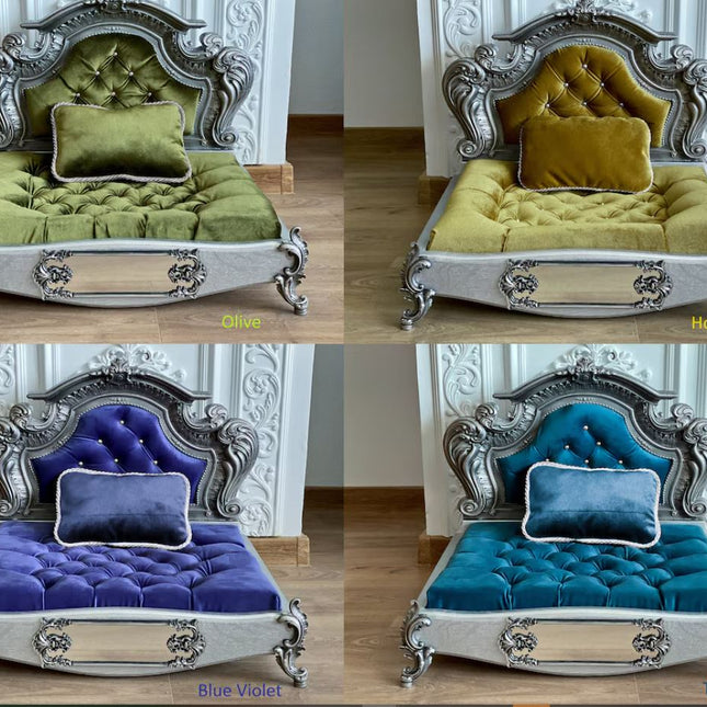 Luxury Baroque Pet Bed in Silver & Blue Violet