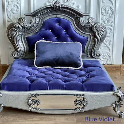 Luxury Baroque Pet Bed in Silver & Blue Violet