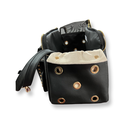 Designer Dog Travel Carrier - Black with Gold Studs