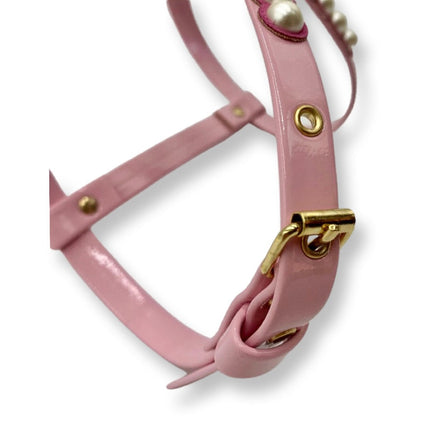 Fashion Dog Harness and Chain Leash Set - Pink with Pearls