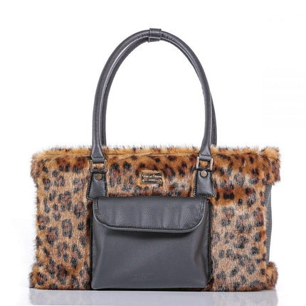 Designer Dog Travel Tote - Leopard Faux Fur