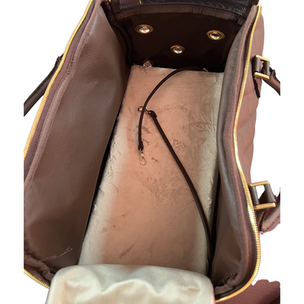 Designer Dog Travel Carrier - Chocolate with Gold Studs