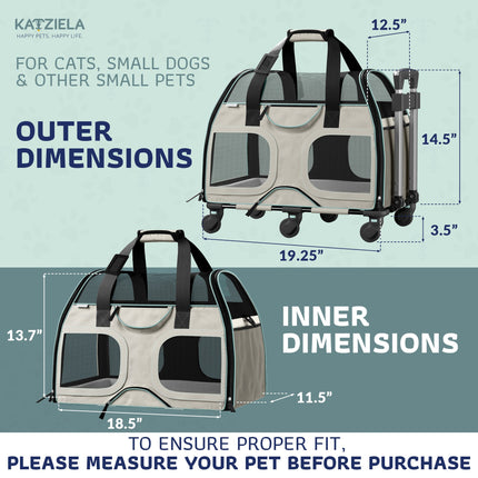 Luxury Rider Pet Carrier with Removable Wheels and Telescopic Handle