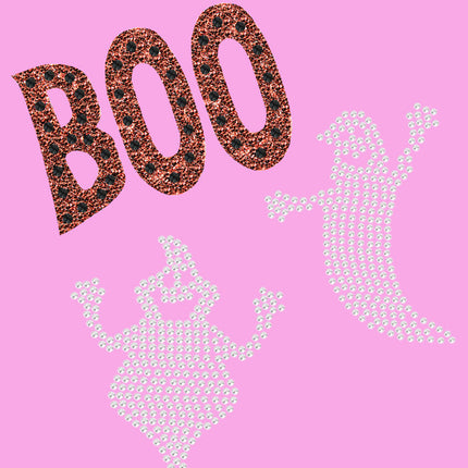 Orange Glitter Boo with Rhinestone Ghost - Women's T-shirt