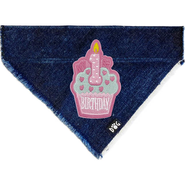 Pink First Birthday Denim Bandana