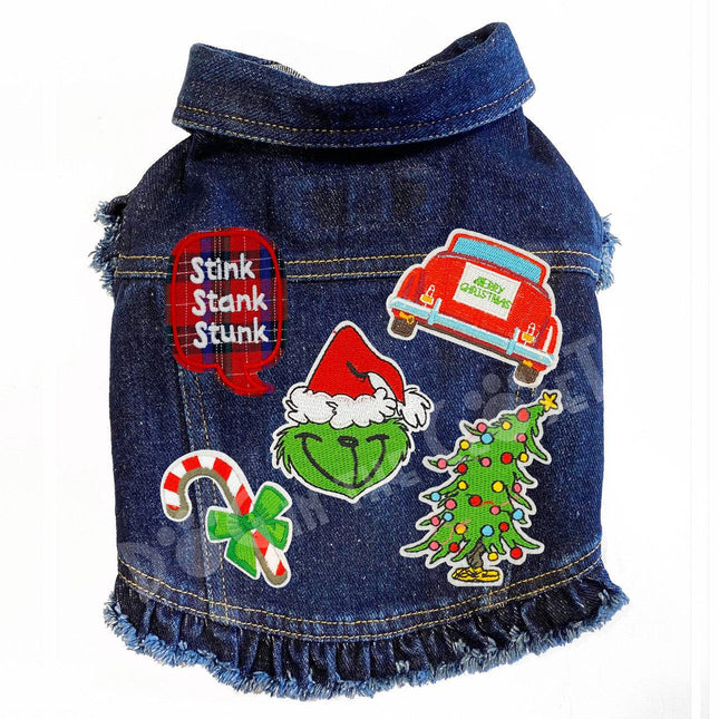 Merry Grinchmas Denim Dog Jacket