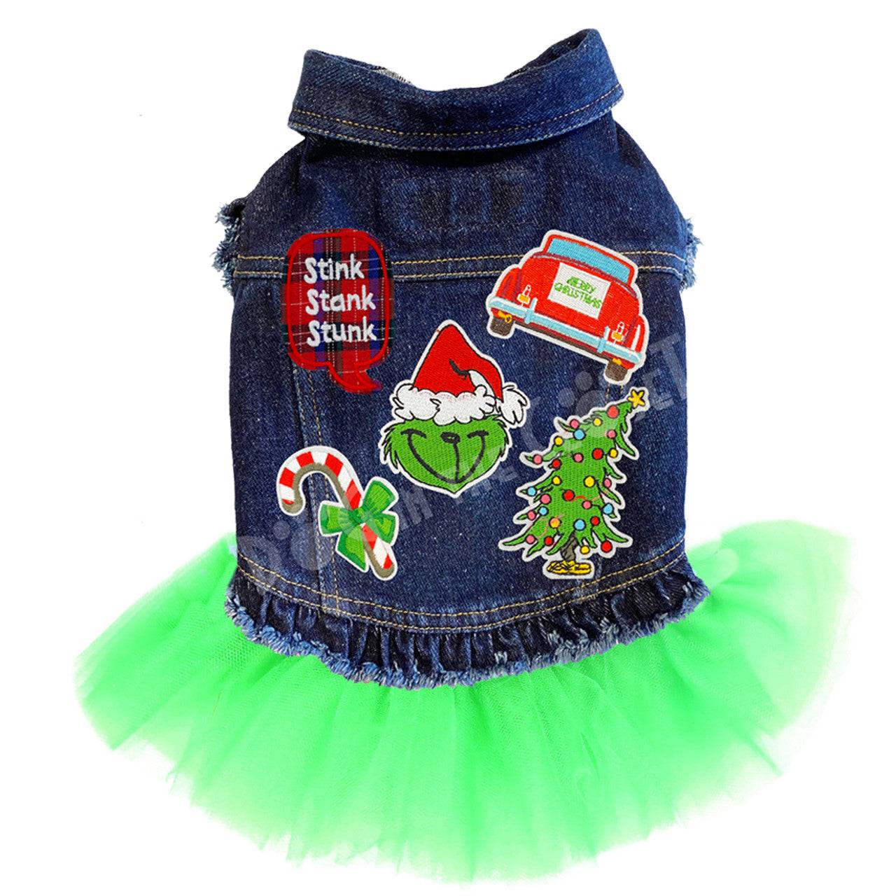 Merry Grinchmas Denim Dog Jacket