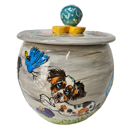 Mini Australian Shepherd Treat Jar Handmade by Debby Carman