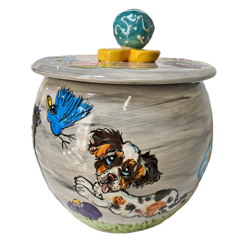 Mini Australian Shepherd Treat Jar Handmade by Debby Carman