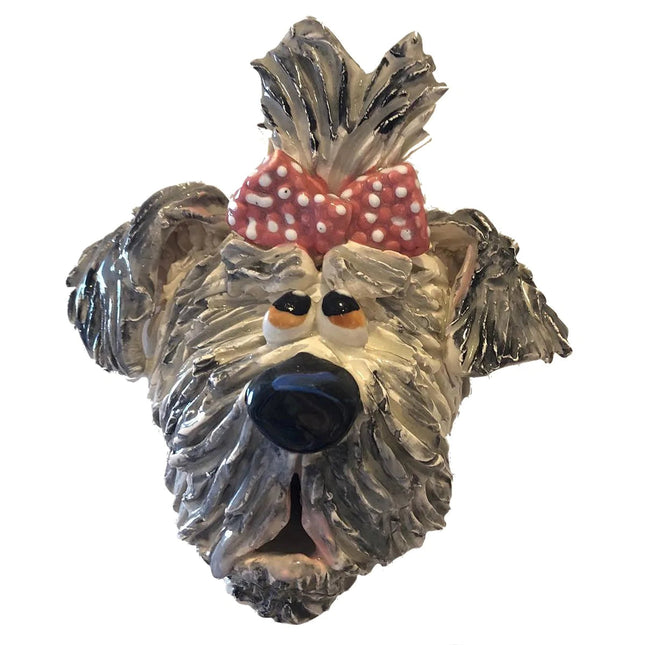 Mixed Breed with Bow Dog Head | Wall Sculpture