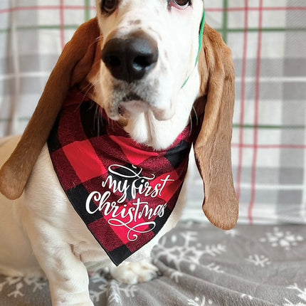 My First Christmas Red Plaid Dog Bandana