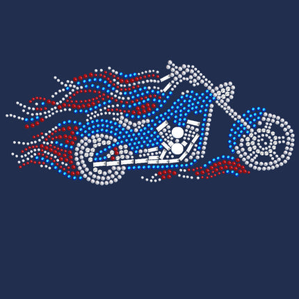 Motorcycle - Large Red, White, & Blue with Flames - Women's T-shirt