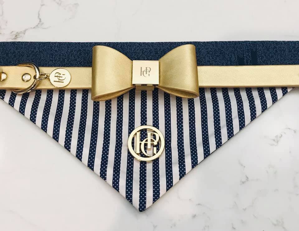 Leather Bow Collar - Champagne