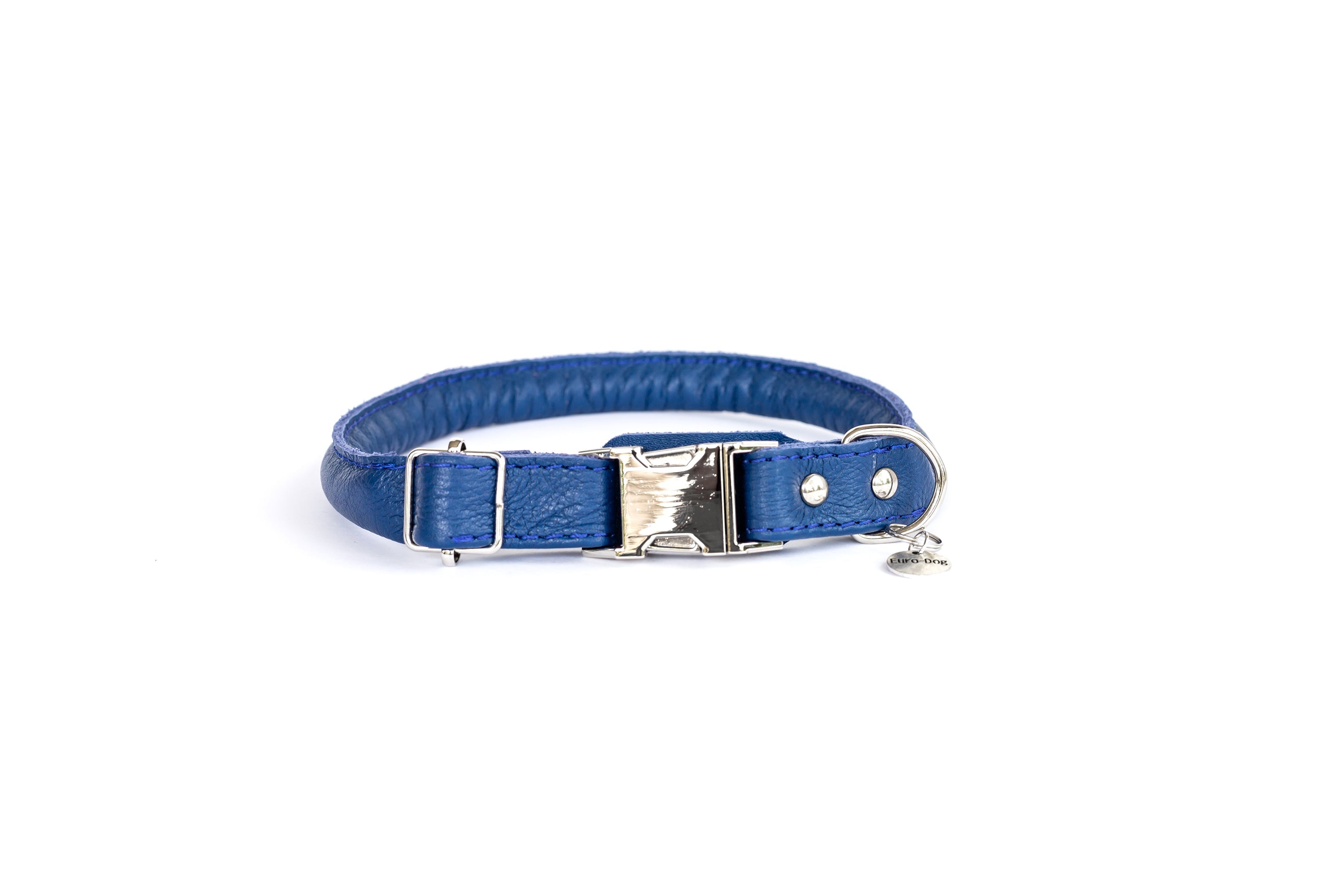 Rolled Leather Quick-Release Dog Collar Very Soft Navy Leather