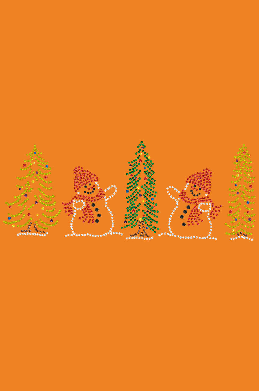 Two Snowmen in Trees - Bandana Orange