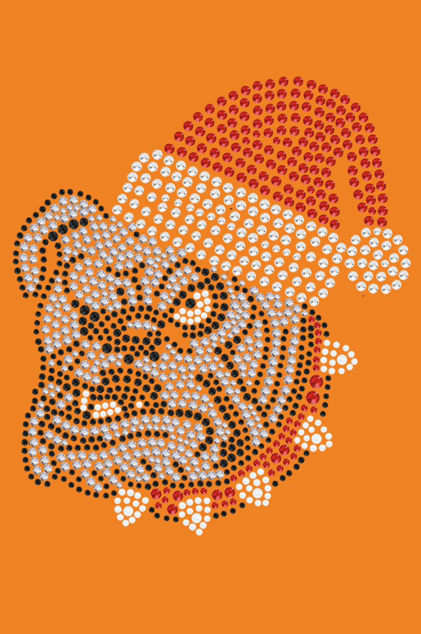 Bulldog Face (White) with Santa Hat - Bandana Orange