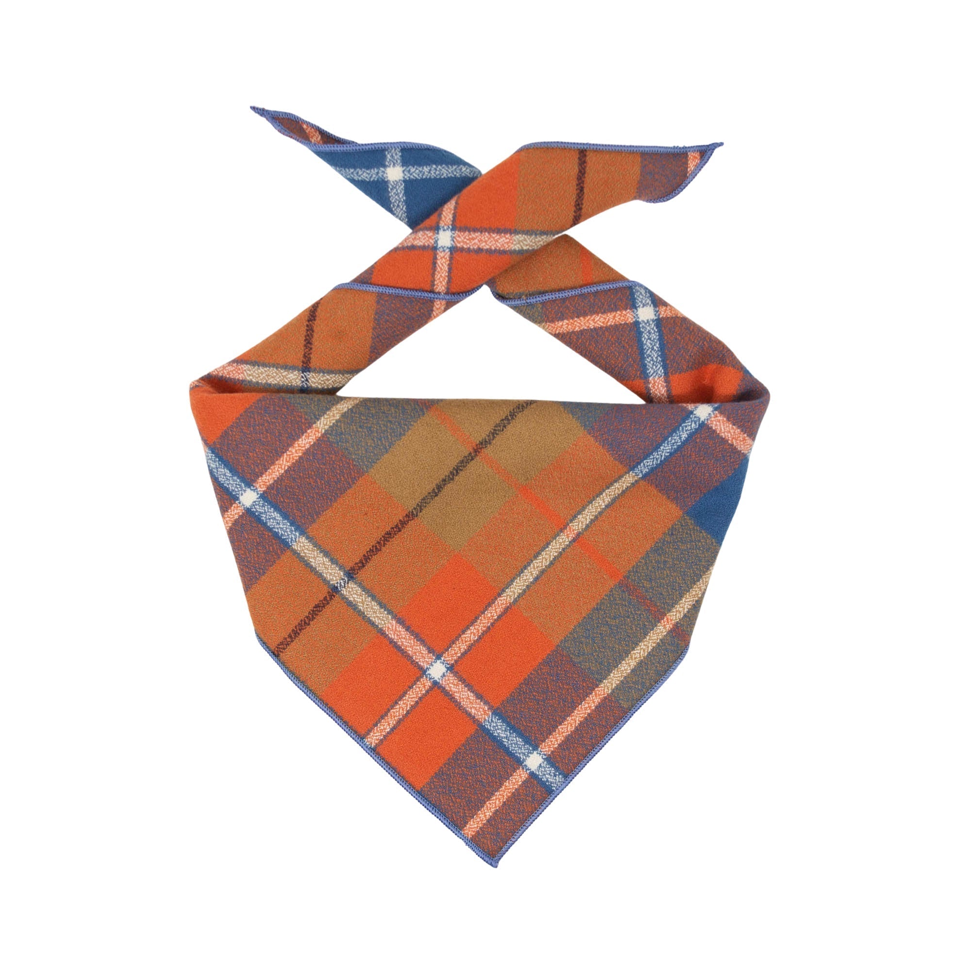 Orange/Blue Plaid Luxe Flannel Dog Bandana X-Large