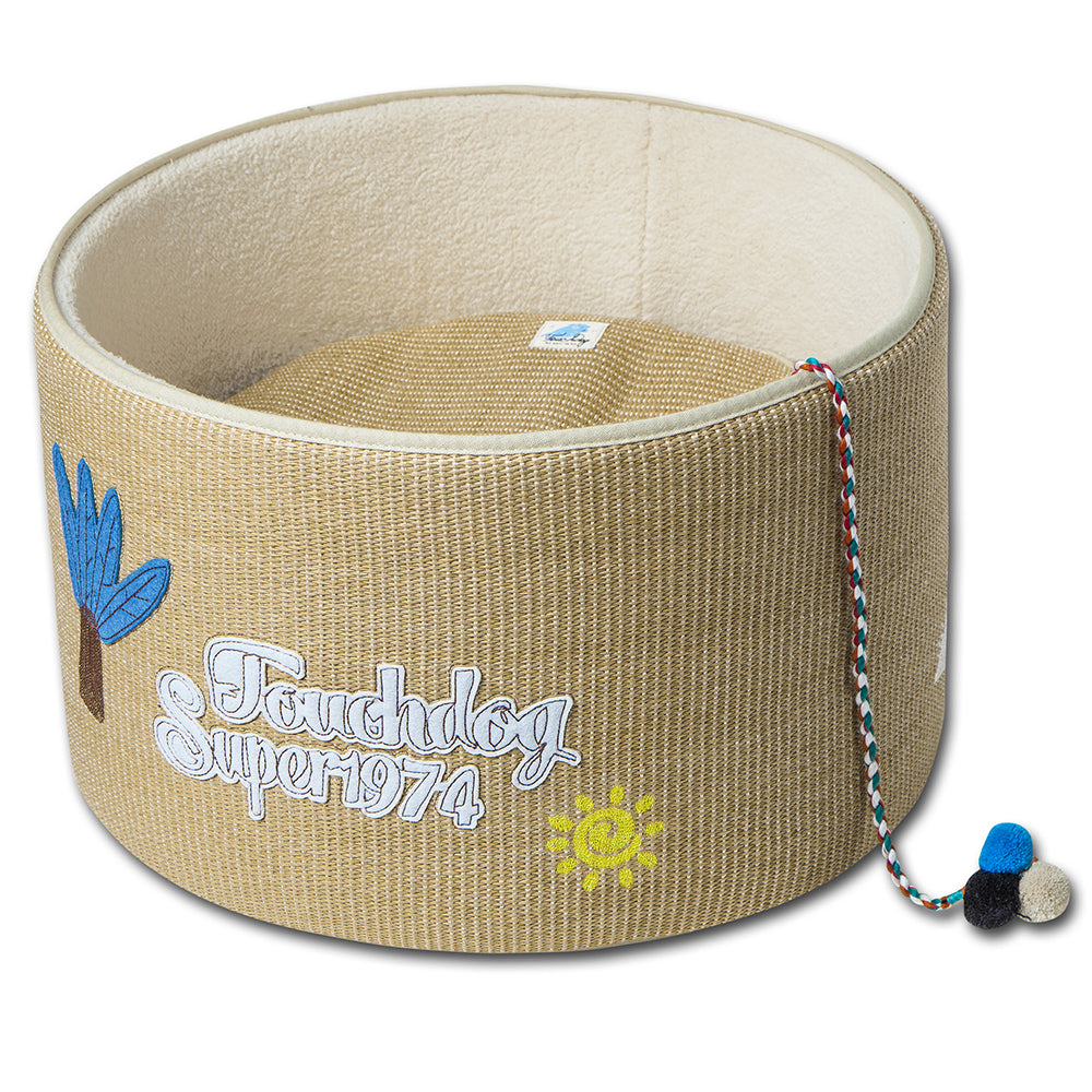 Touchcat Claw-ver Nest Rounded Scratching Cat Bed w/ Teaser Toy Option