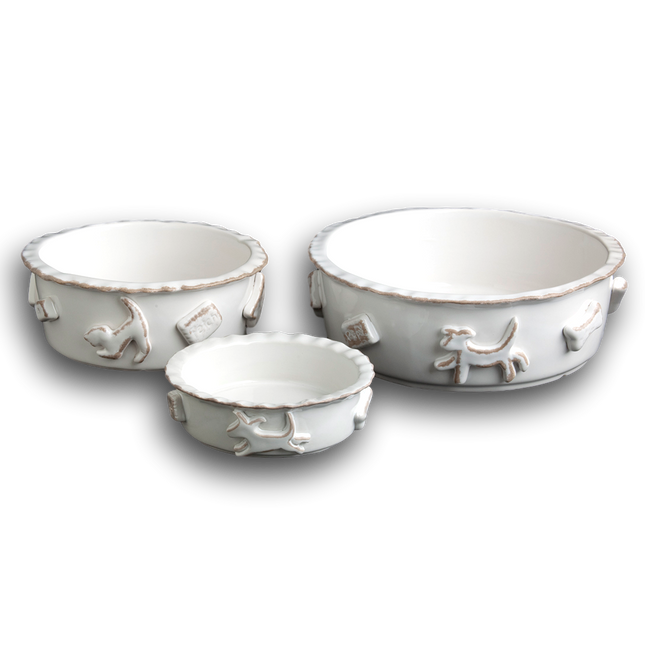 Dog Food/Water Bowl - French White