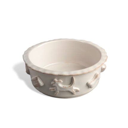 Dog Food/Water Bowl - French White