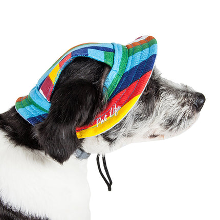 Colorfur Rainbow UV Protectant Adjustable Fashion Canopy Brimmed Dog Hat Cap