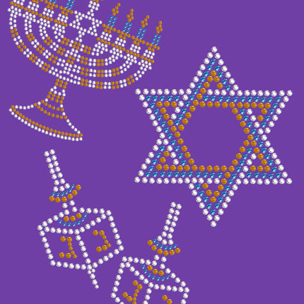 Menorah, Dreidel & Star of David (Blue, Silver, & Gold) - Women's T-shirt