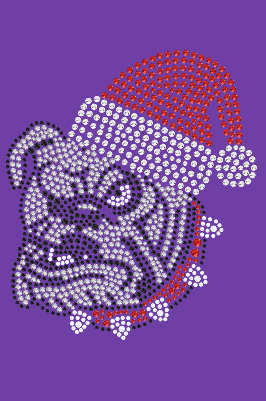 Bulldog Face (White) with Santa Hat - Bandana Purple