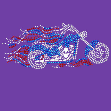 Motorcycle - Large Red, White, & Blue with Flames - Women's T-shirt