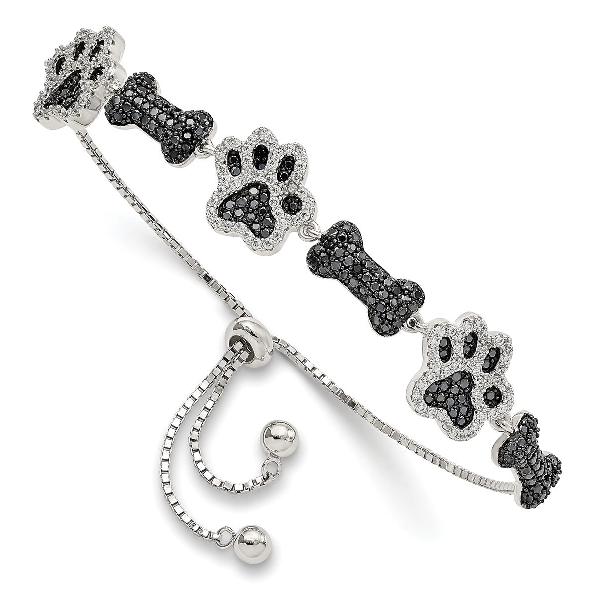 Shimming CZ Paws & Bones Bracelet In Sterling Silver W/Rhodium Plating