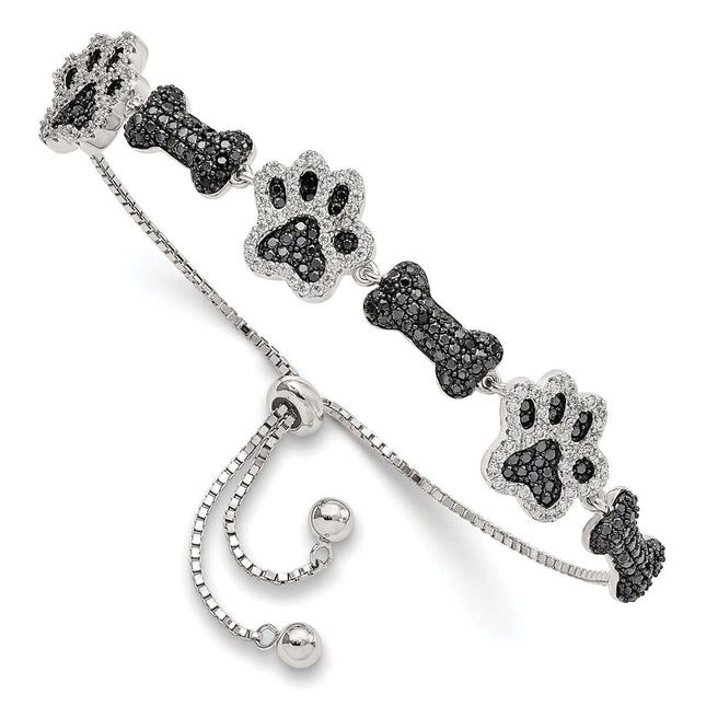 Shimming CZ Paws & Bones Bracelet In Sterling Silver W/Rhodium Plating