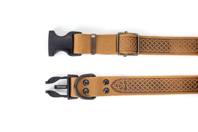 Celtic Sport Khaki Leather Dog Collar