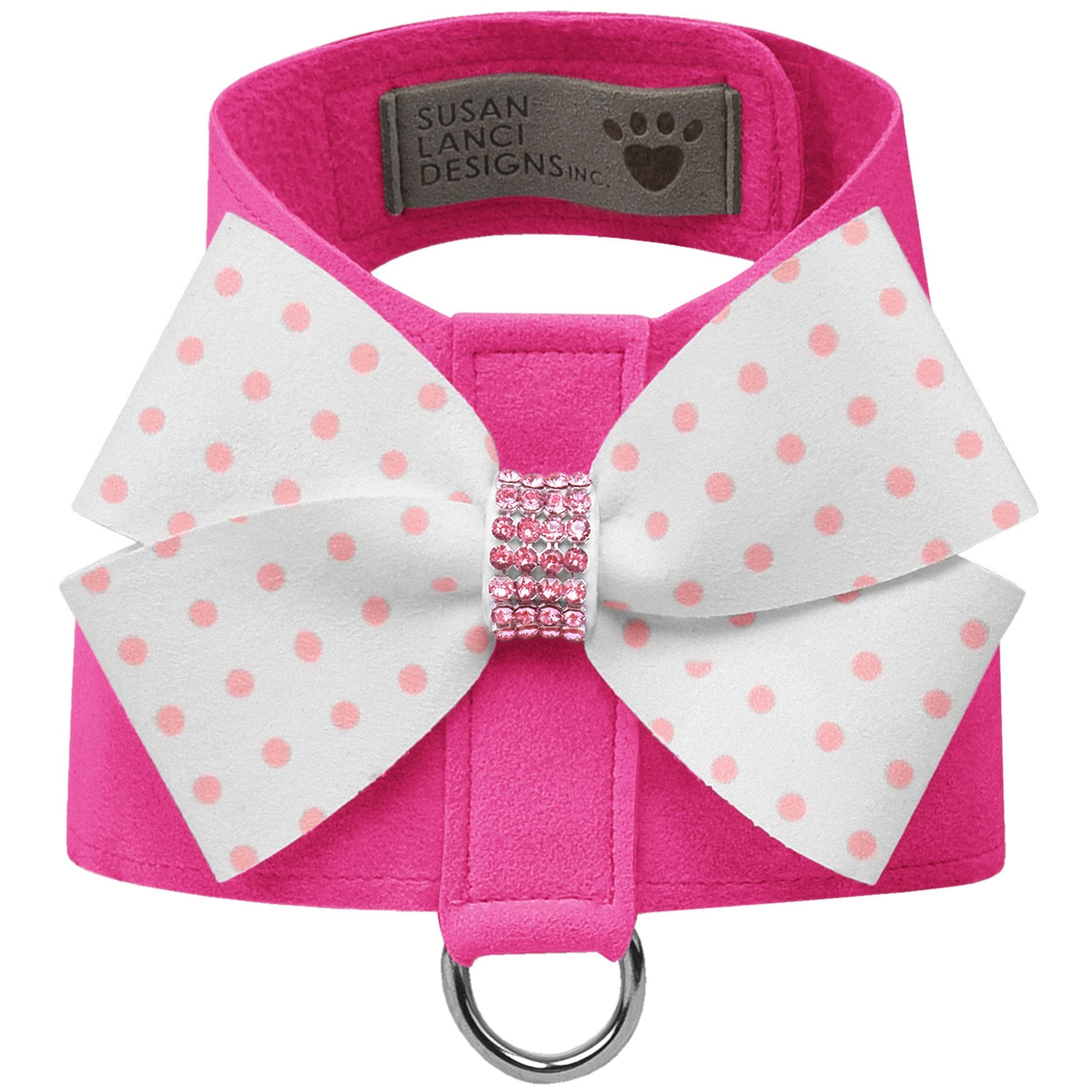 Polka Dot Nouveau Bow Tinkie Harness with Pink Giltmore