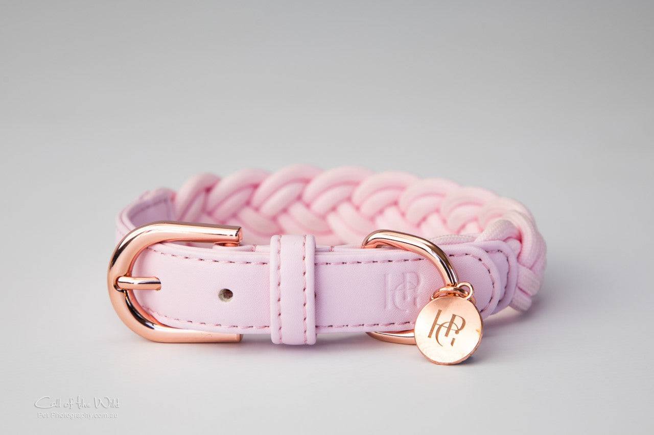 HGP ORIGINAL - Dog Collar Baby Pink Plaited