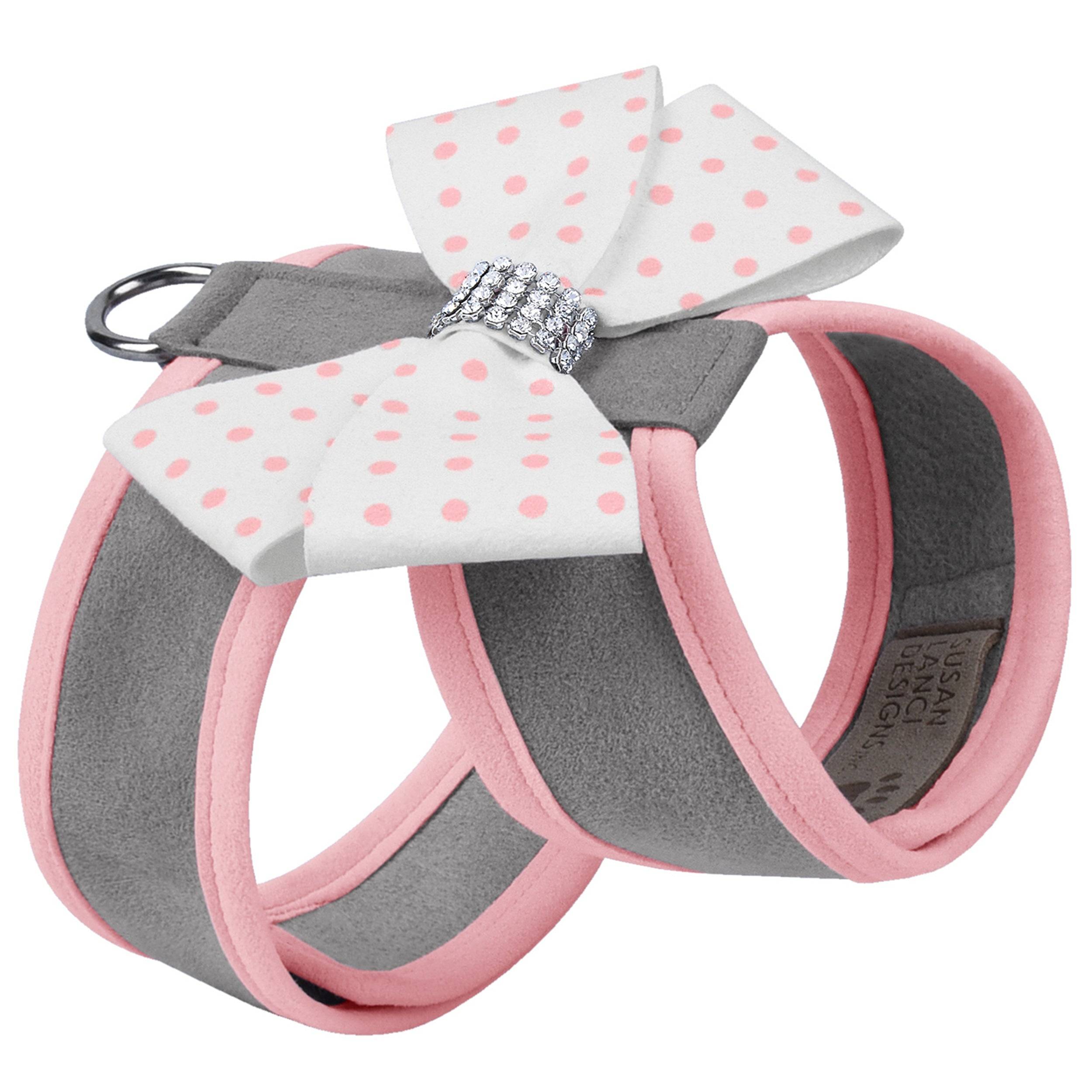 Puppy Pink Polka Dot Nouveau Bow Tinkie Harness with Puppy Pink Trim Platinum