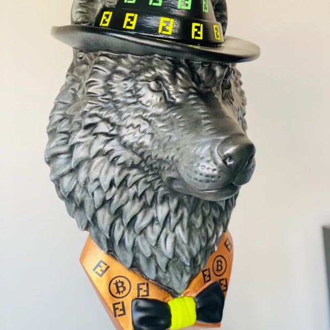 Pop Art Wolf Head Sculpture