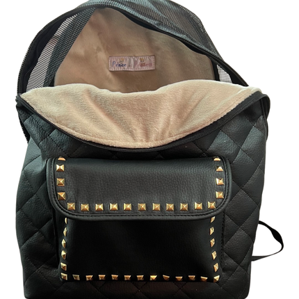 Backpack Dog Carrier - Black with Gold Studs