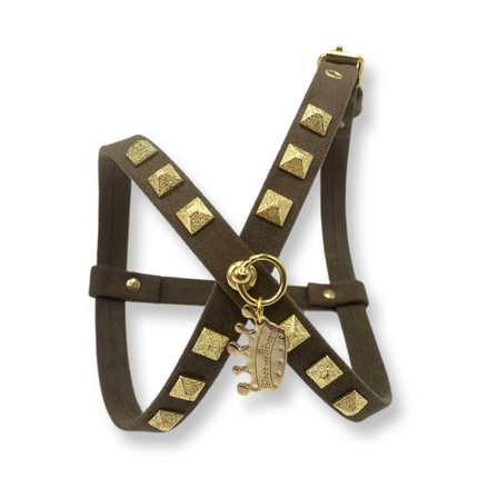 Fashion Dog Harness and Plain Leash Set -Brown Faux Suede