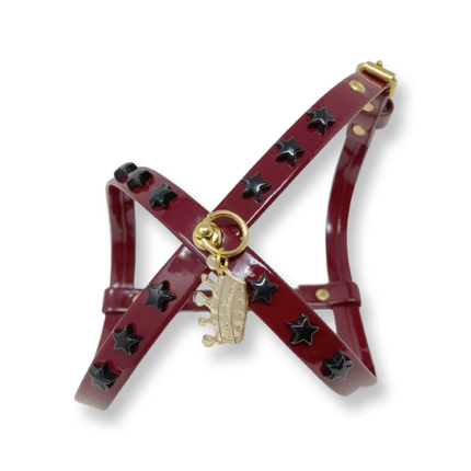 Fashion Dog Harness and Plain Leash Set -Burgundy with Black Star Studs