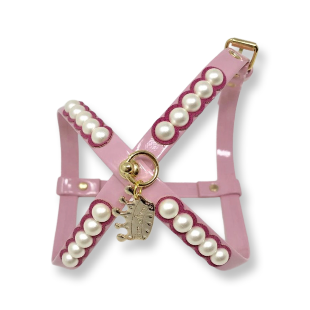 Fashion Dog Harness and Plain Leash Set - Pink with Pearls