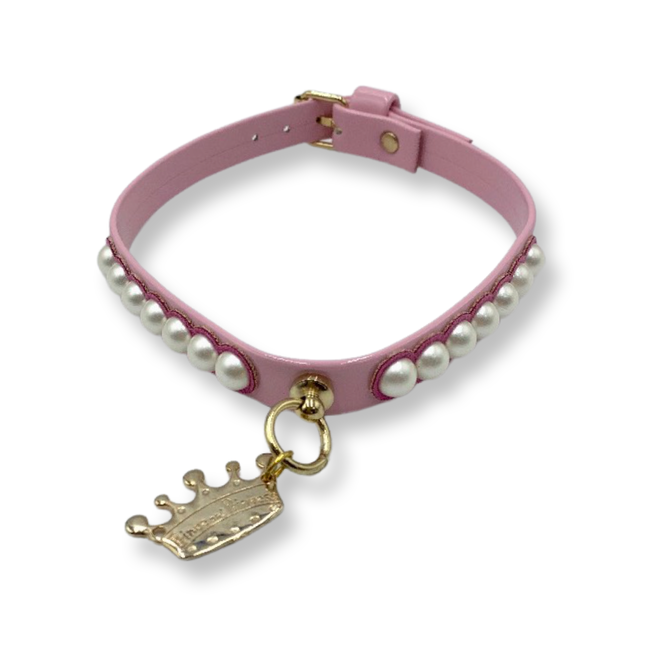 Fashion Collar and Chain Leash Set - Pink with Pearls